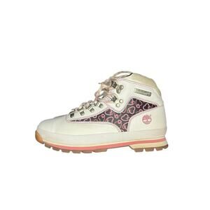 Womens Timberland Euro Hiker Boots White Leather "Pink Hearts" Size 11